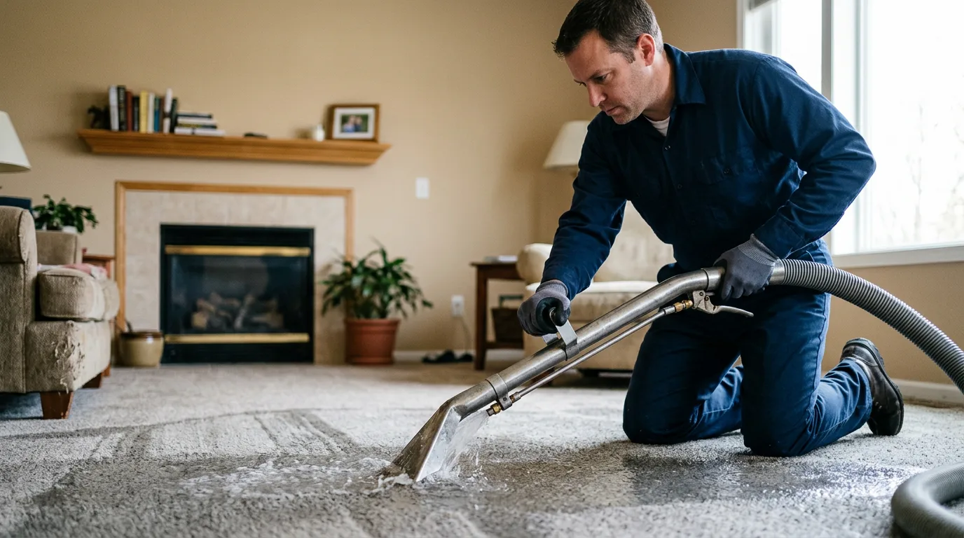 Water damage restoration technician working near Keokuk, IA